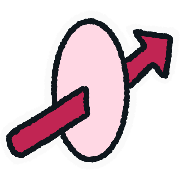 a dark pink arrow going through a light pink oval